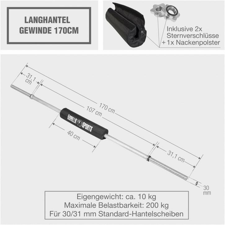 170cm Langhantel Gewinde inkl. Nackenpolster