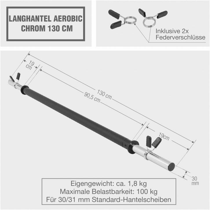 Langhantel Aerobic Chrom in Schwarz mit 130 cm