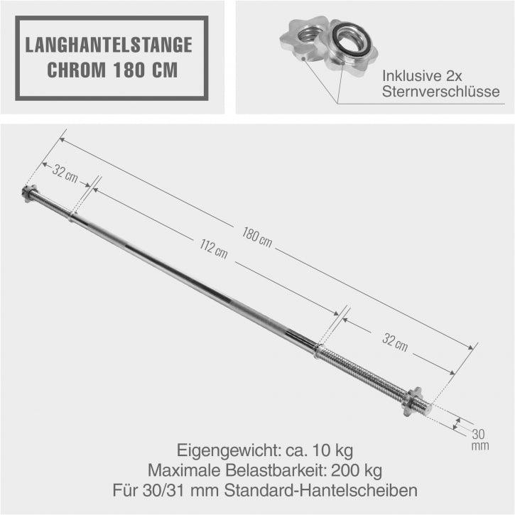 Langhantelstange Chrom 180 cm mit Sternverschluss