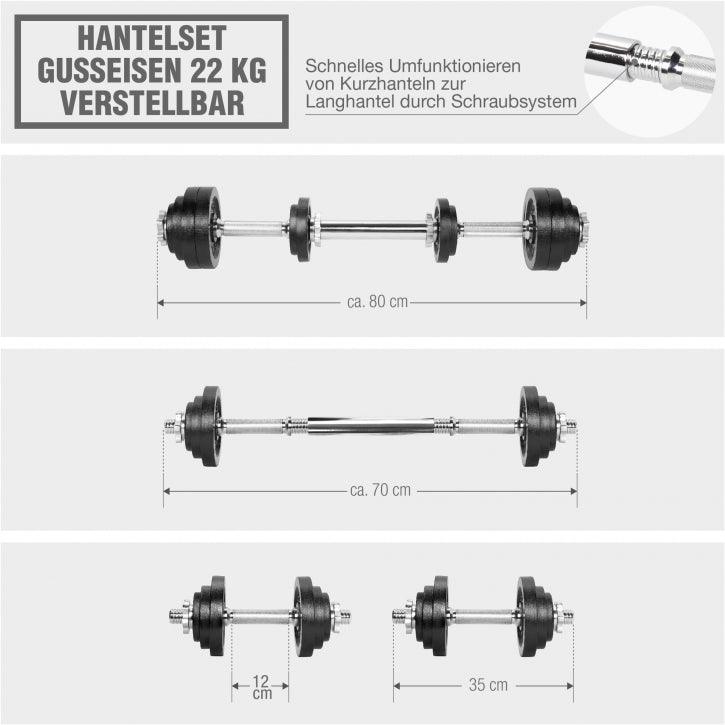 Hantelset Gusseisen 22 kg Verstellbar 2 in 1