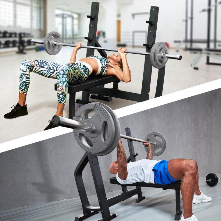 Drückerbank massiv inkl. Olympia Langhantelset Gusseisen Gripper 130 kg