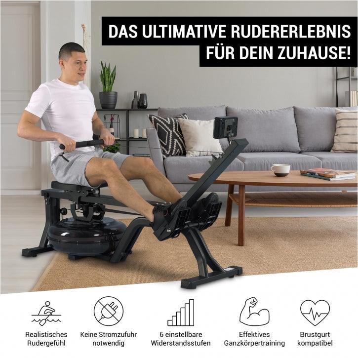 Wasserrudergerät mit Trainingscomputer Schwarz/Rot
