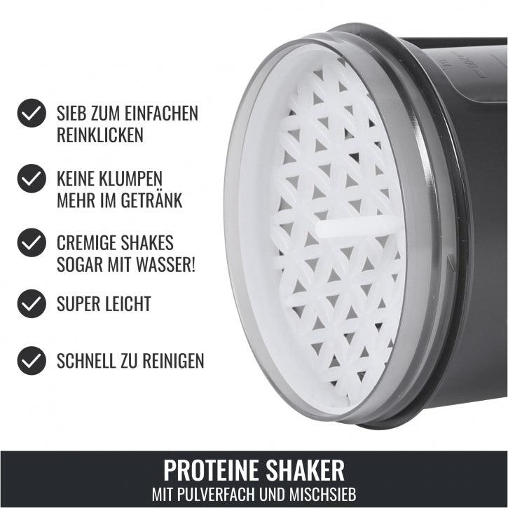 Protein Shaker 500 ml mit Pulverfach schwarz
