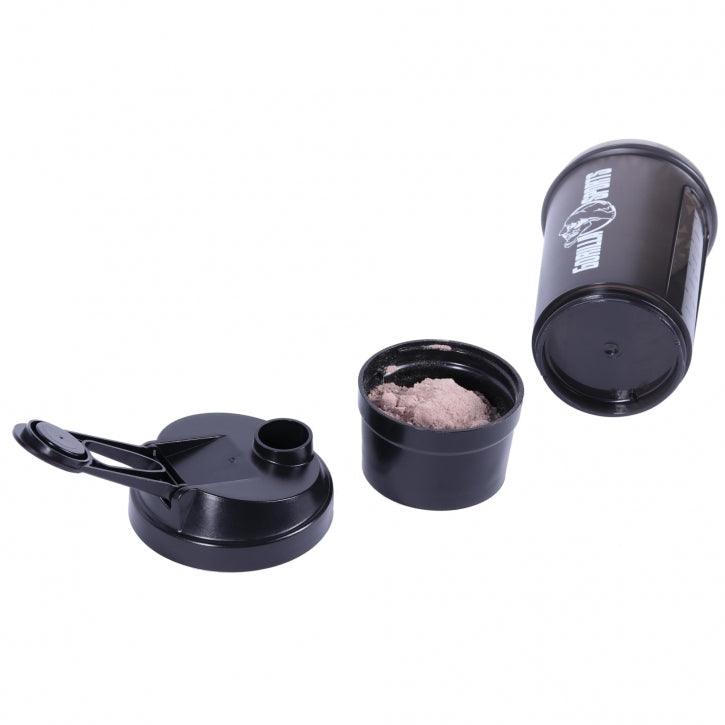 Protein Shaker 500 ml mit Pulverfach schwarz