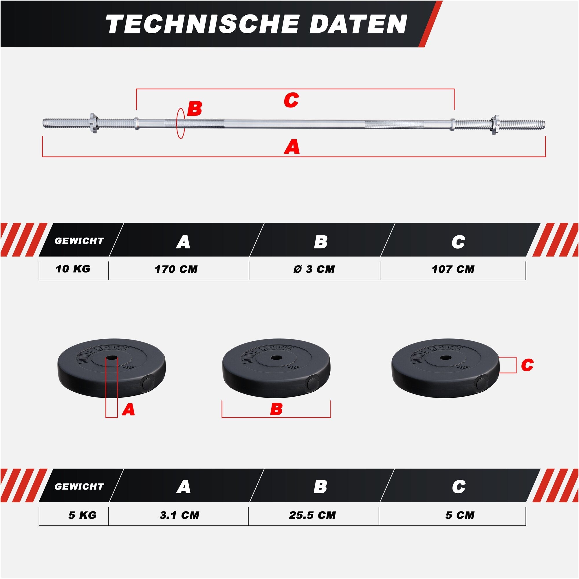 Hantelbank mit Ablage inkl. Hantelset