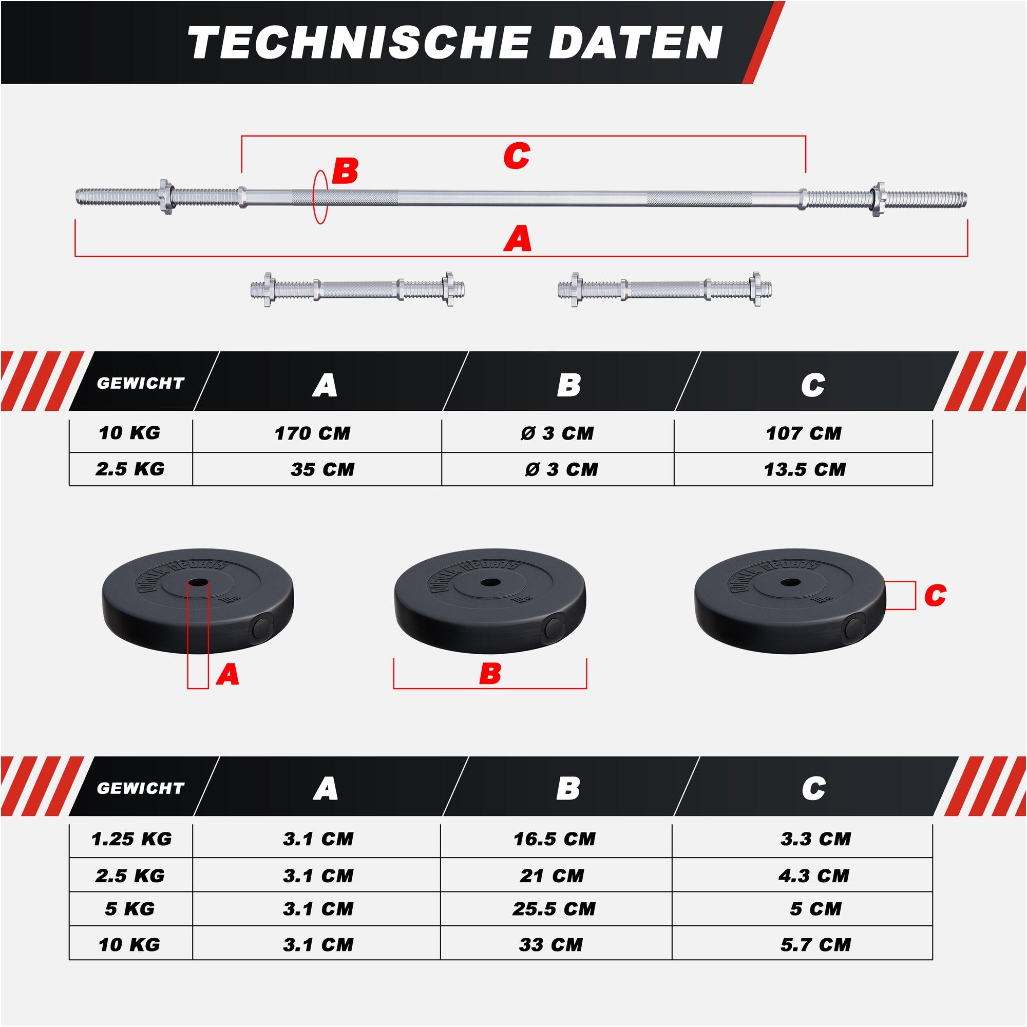 Hantelbank mit Ablage inkl. Hantelset