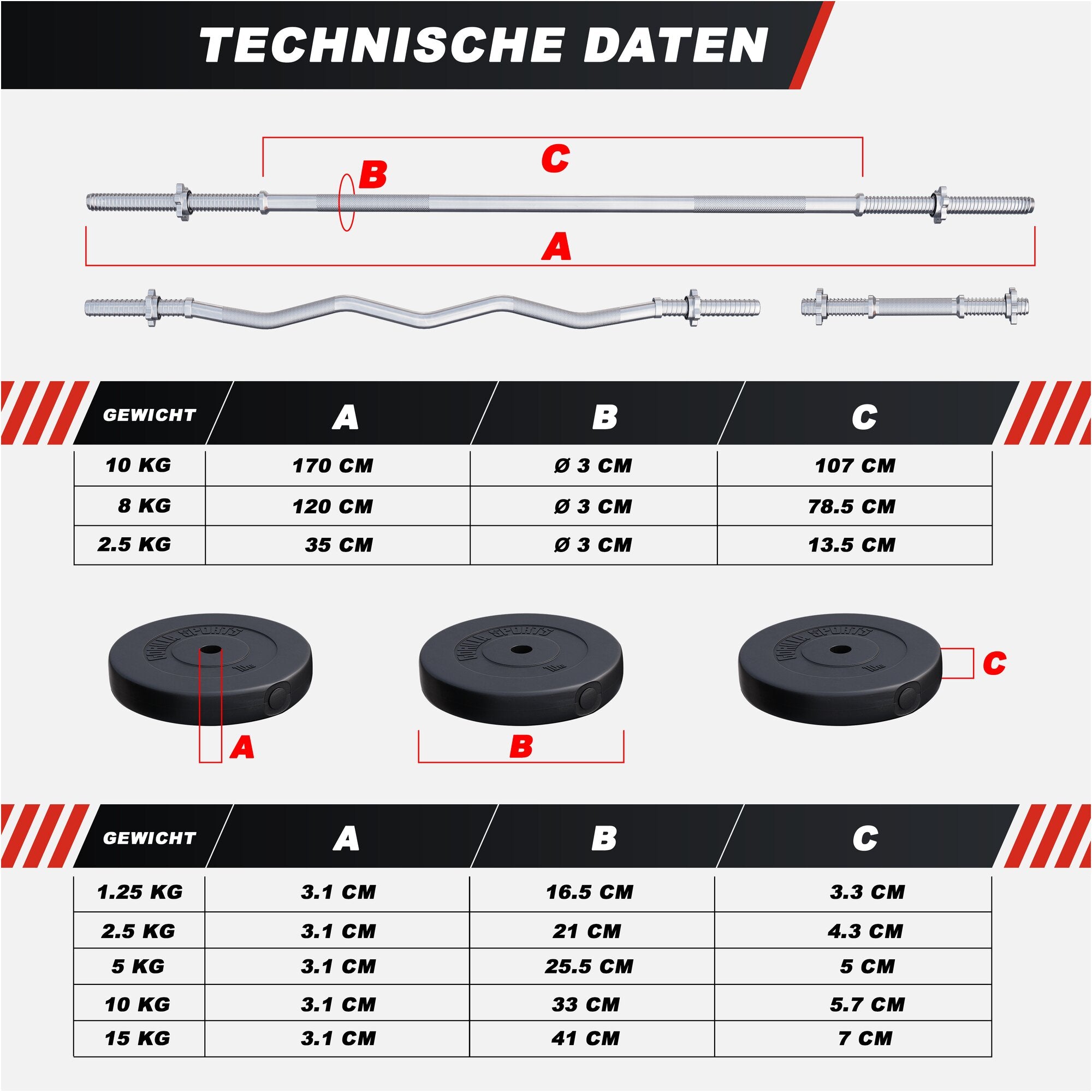 Hantelbank mit Ablage inkl. Hantelset