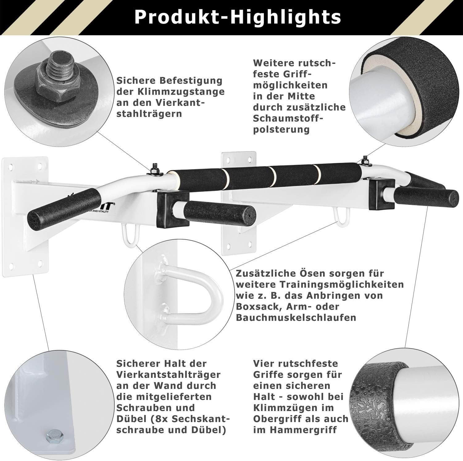 Klimmzugstange Wandmontage Schwarz/Weiss