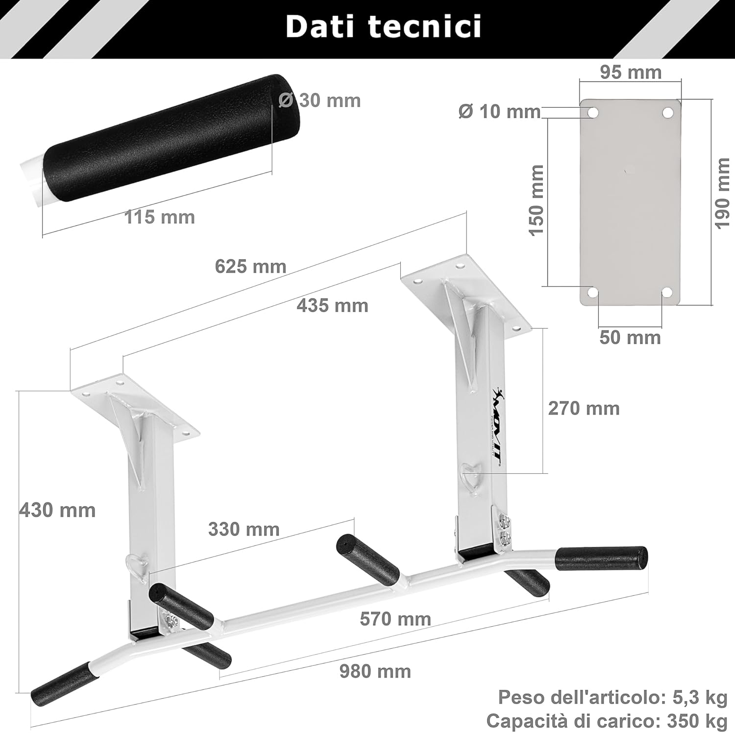 Klimmzugstange Deckenmontage Schwarz/Weiss