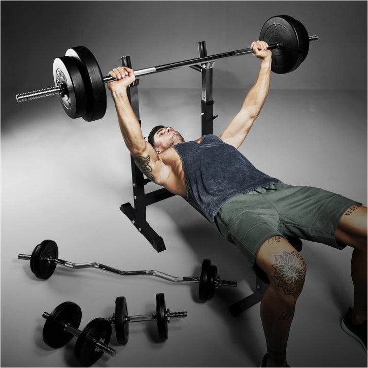 Hantelbank mit Langhantelset