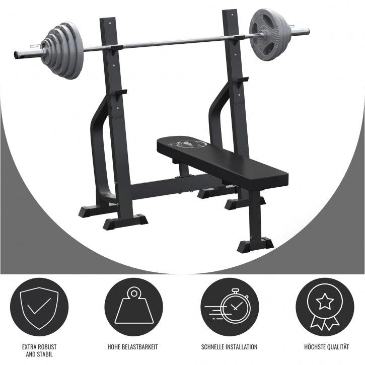 Drückerbank massiv inkl. Olympia Langhantelset Gusseisen Gripper 130 kg