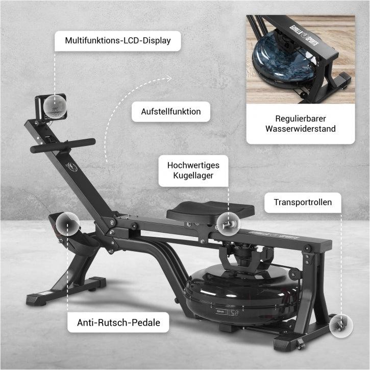 Wasserrudergerät mit Trainingscomputer Schwarz/Rot