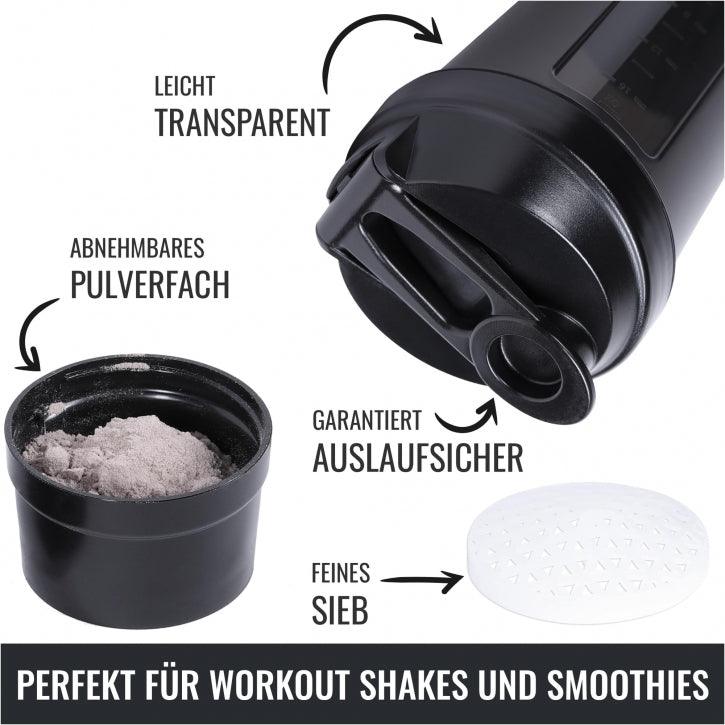 Protein Shaker 500 ml mit Pulverfach schwarz