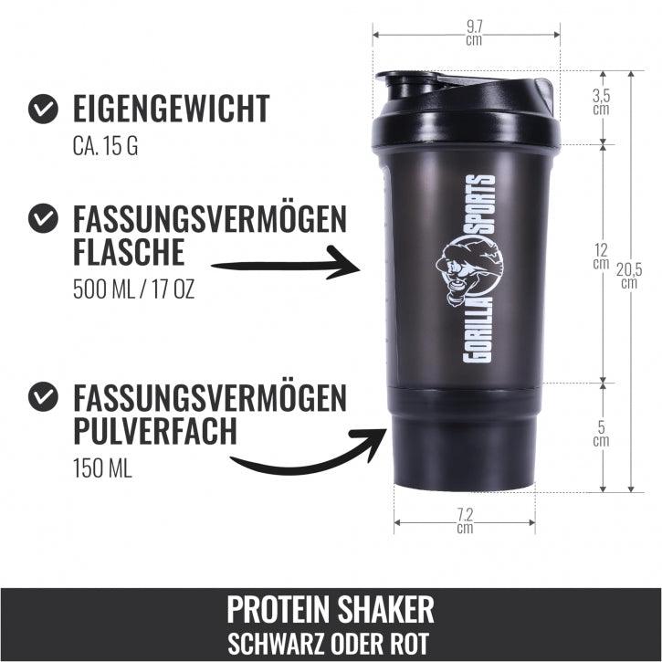 Protein Shaker 500 ml mit Pulverfach schwarz