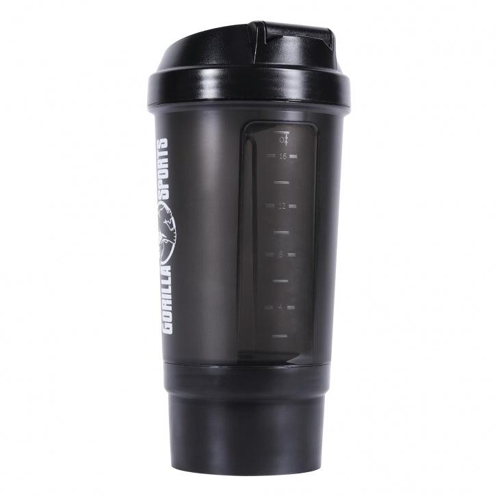 Protein Shaker 500 ml mit Pulverfach schwarz