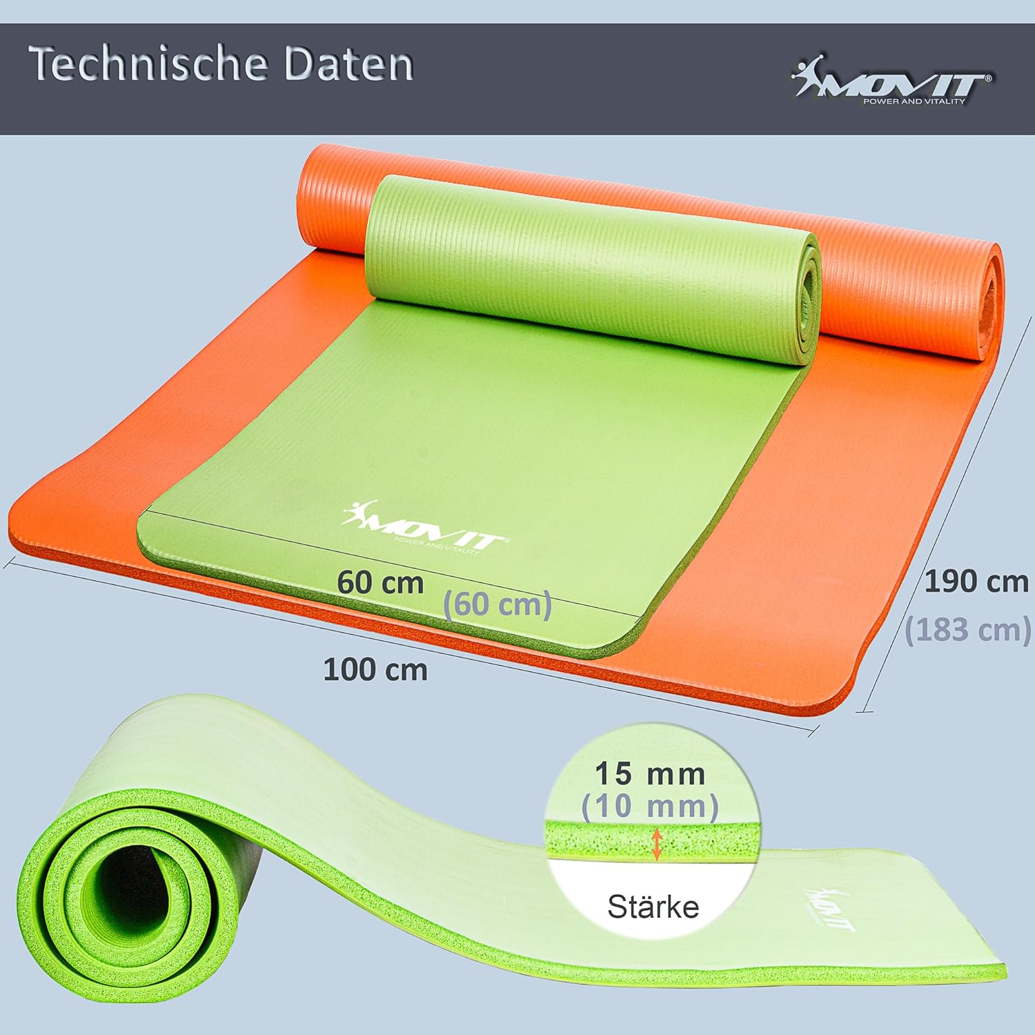 Yogamatte 10/15 mm Dicke