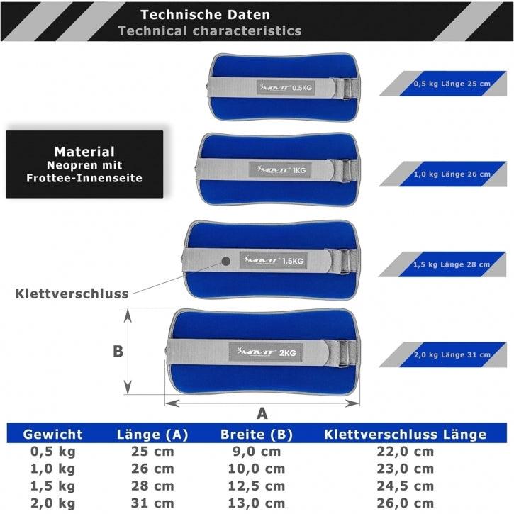 Neopren Gewichtsmanschetten 2x2 kg schwarz reflex